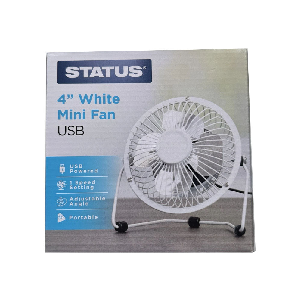 Status 4" White Mini USB Fan