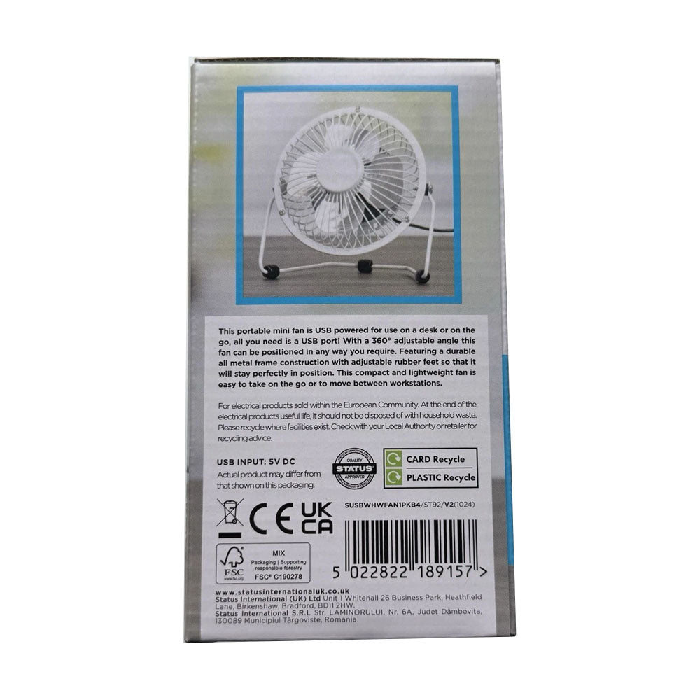 Status 4" White Mini USB Fan