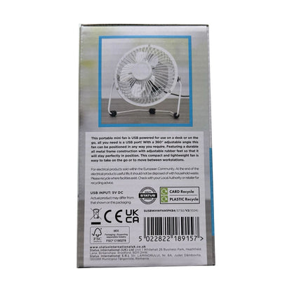 Status 4" White Mini USB Fan